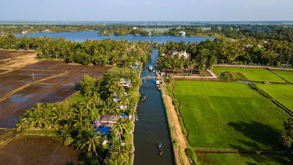 Paddy Field And Village Backwater Views